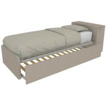 Lit coffre simple avec deuxième lit extractible et tête de lit coffre - 80x190 - Effet tissu