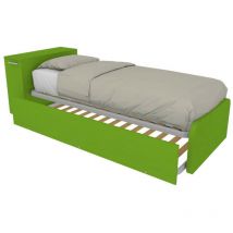 Lit coffre simple avec deuxième lit extractible et tête de lit coffre - 80x190 - Pomme verte