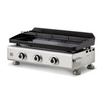 Brasero - Plancha Silvia iig Inox 3 feux Surface cuisson 67 x 34 cm - 3 brûleurs - Plaque Fonte émaillée fabriquée en France - Grille de