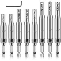 Qiedie - 9Pcs Hinge Drill Bit Set, High Speed Steel Self Centering Drilling for Wooden Door Cabinet Window Woodworking Hinge Hardware