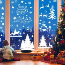 9pcs Stickers Noel Fenetre Réutilisable, decoration Noel Fenetre Electrostatique pvc Autocollant Noel Fenetre, Flocon de Neige Intérieur deco Noel