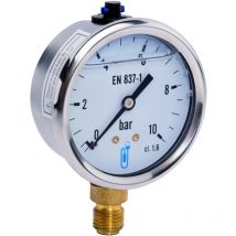 Lbad-Druckmesser Edelstahl - vertikaler Anschluss 15x21 - Zifferblatt Ø100mm 0 bis 6 bar