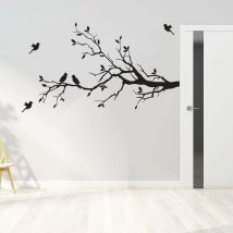 Leisei - a Set of Tree Branch Leaves Birds Wall Stickers Wall Decals Removable Home Decoration Room Decor Black