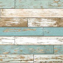 A Street Prints - Wood Effect Wallpaper Distressed Scrap Wooden Teal White Brown from YöL