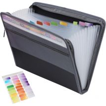 Fitags - A4-Dokumenten-Organizer, 13 Fächer, Akkordeon-Sortierer mit Reißverschluss, tragbarer Dokumenten-Organizer (schwarz)