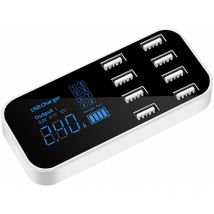 Soleil - A9S Schnelles Auto-Ladegerät, 8 Anschlüsse, Multi-USB-LCD-Bildschirm, Telefon-Ladegerät, 12 v, USB-Hub für Telefon, Tablet, dvr, Schwarz