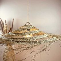 Abat-jour en paille naturelle – Luminaire d'intérieur – 70 cm de diamètre – Idéal pour décor bohème