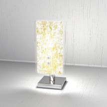 Abatjour Moderno Tray Metallo Bianco Vetro Foglia Oro 1 Luce G9