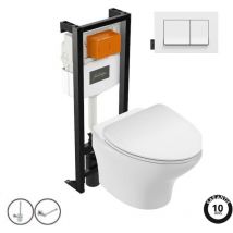 Pack wc suspendu sans bride Jacob Delafon Nouvelle vague+ bâti-support + plaque Blanc brillant + accessoires