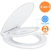 Sdlogal - Abattant wc Familial Lunette de Toilette avec Siège Enfant, 46x37 cm/ Forme de o, Frein de Chute et Charnière Réglable, Siège de Toilette