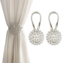 Abrazaderas Magnéticas Para Cortinas, Paquete De 2, Con Flores De Cristal Brillante Y Hebillas (blanco)