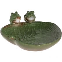 Ac-deco - Bain oiseau en grès Nature Grenouilles vertes