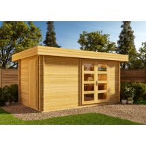 Carlsson - Poolhouse - Abri de jardin 2 pièces Kampen Marron Imprégné, 40 mm Épaisseur paroi 460 x 310 cm