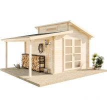 Carlsson - Abri de jardin Aktiva toit en pente Naturel , 40 mm Épaisseur paroi 500 x 360 cm