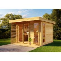 Carlsson - Abri de jardin Aldo-28 d Naturel Imprégné, 28 mm Épaisseur paroi 346 x 406 cm