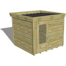 ABRI DE JARDIN bois Pin autoclave 27mm - 2,64x2,64m / 7m2 - Bac acier - Plancher bois