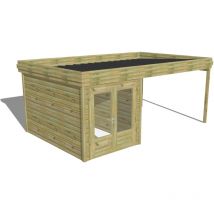 Abri de jardin bois Pin autoclave 27mm - 5,64x3,44m / 19,4m2 - Bac acier Abri Français