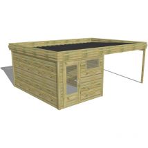 Abri de jardin bois Pin autoclave 27mm - 6,14x4,34m / 26,7m2 - Bac acier Abri Français