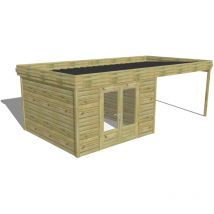 Abri de jardin bois Pin autoclave 27mm - 6,94x3,44m / 23,9m2 - Bac acier Abri Français