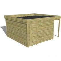 Abri de jardin bois Pin autoclave 27mm - 4,44x4,34m / 19,3m2 - Bac acier - Plancher bois
