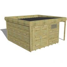 Abri de jardin bois Pin autoclave 27mm - 4,44x4,34m / 19,3m2 - Bac acier - Plancher bois
