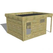 Abri de jardin bois Pin autoclave 27mm - 4,44x3,44m / 15,3m2 - Bac acier Abri Français
