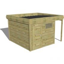 Abri de jardin bois Pin autoclave 27mm - 3,64x3,44m / 12,5m2 - Bac acier Abri Français