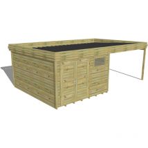 Abri de jardin bois Pin autoclave 27mm - 6,94x4,34m / 30,1m2 - Bac acier - Plancher bois