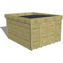 Abri de jardin bois Pin autoclave 27mm - 3,44x4,34m / 14,9m2 - Bac acier - Plancher bois