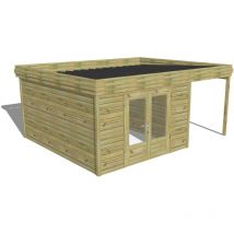 Abri de jardin bois Pin autoclave 27mm - 5,44x4,34m / 23,6m2 - Bac acier Abri Français