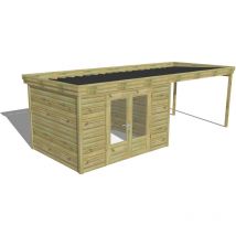 Abri de jardin bois Pin autoclave 27mm - 6,94x2,64m / 18,3m2 - Bac acier Abri Français