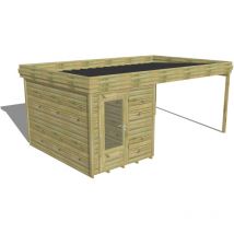 Abri de jardin bois Pin autoclave 27mm - 5,64x3,44m / 19,4m2 - Bac acier - Plancher bois
