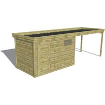 Abri de jardin bois Pin autoclave 27mm - 6,94x2,14m / 14,9m2 - Bac acier Abri Français