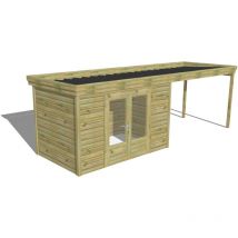 Abri de jardin bois Pin autoclave 27mm - 6,94x2,14m / 14,9m2 - Bac acier Abri Français