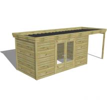 Abri de jardin bois Pin autoclave 27mm - 6,34x2,14m / 13,6m2 - Bac acier Abri Français