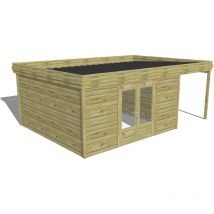 Abri de jardin bois Pin autoclave 27mm - 6,34x4,34m / 27,5m2 - Bac acier Abri Français