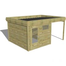 Abri de jardin bois Pin autoclave 27mm - 4,64x3,44m / 16m2 - Bac acier Abri Français