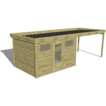 Abri Français - abri de jardin bois Pin autoclave 27mm - 6,94x2,64m / 18,3m2 - Bac acier