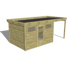 Abri Français - abri de jardin bois Pin autoclave 27mm - 5,44x2,64m / 14,4m2 - Bac acier