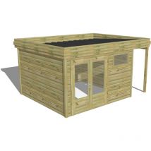 Abri Français - abri de jardin bois Pin autoclave 27mm - 4,44x3,44m / 15,3m2 - Bac acier