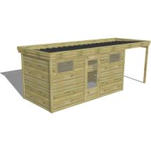 Abri Français - abri de jardin bois Pin autoclave 27mm - 6,34x2,14m / 13,6m2 - Bac acier