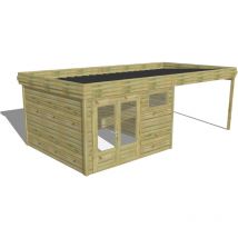 Abri Français - abri de jardin bois Pin autoclave 27mm - 6,94x3,44m / 23,9m2 - Bac acier