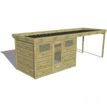 Abri Français - abri de jardin bois Pin autoclave 27mm - 6,94x2,14m / 14,9m2 - Bac acier