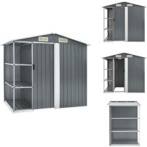 Abri de jardin avec étagère Gris 205x130x183 cm Fer - Abri De Jardin - Abri De Rangement - Cabane De Jardin - Garage De Jardin - Outillage De Jardin