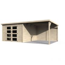 Abri jardin bois 'Delices' avec extension - 17.44 m² - 5.71 x 3.05 x 2.02 m - 28 mm