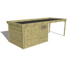 Abri Français - abri de jardin bois Pin autoclave 27mm - 6,94x2,64m / 18,3m2 - Bac acier