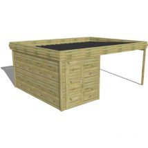 Abri Français - abri de jardin bois Pin autoclave 27mm - 5,64x4,34m / 24,5m2 - Bac acier