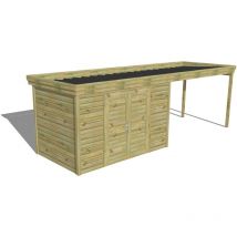 Abri Français - abri de jardin bois Pin autoclave 27mm - 6,94x2,14m / 14,9m2 - Bac acier