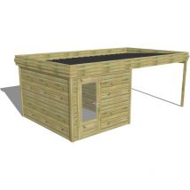 Abri Français - abri de jardin bois Pin autoclave 27mm - 6,14x3,44m / 21,1m2 - Bac acier