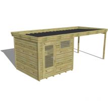 ABRI DE JARDIN bois Pin autoclave 27mm - 6,14x2,64m / 16,2m2 - Bac acier - Plancher bois